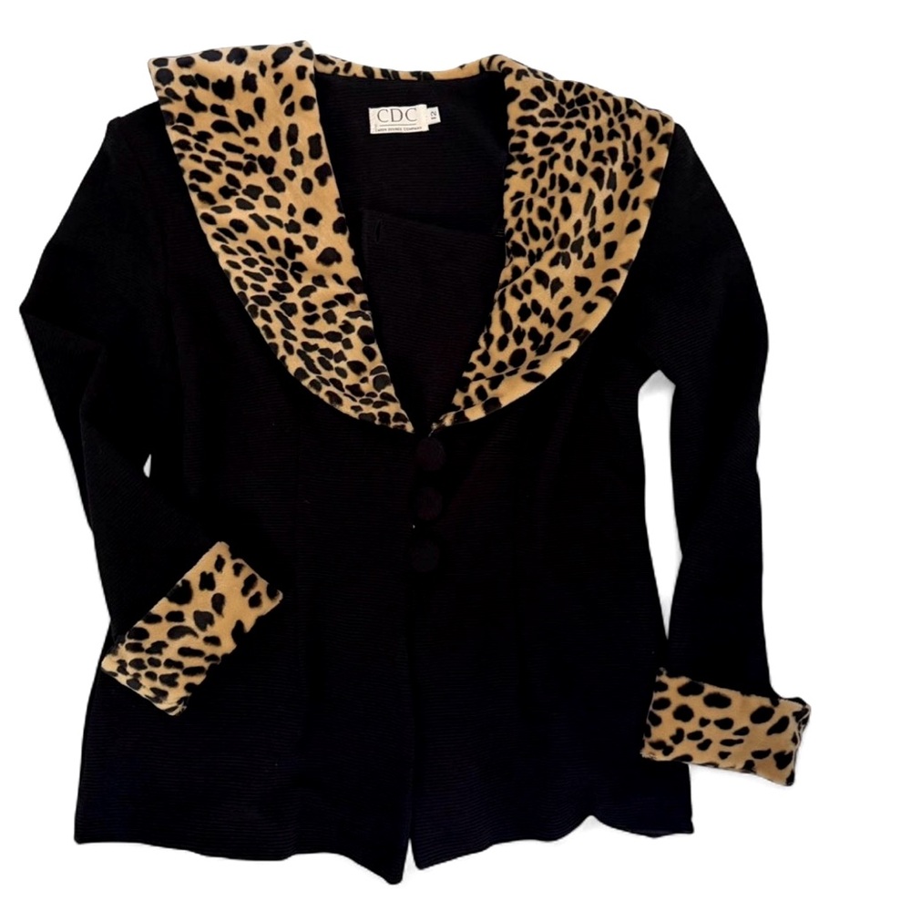Leopard Print Collar Black ribbed blazer, sz 12
